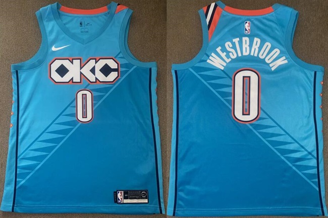 Men's Blue Oklahoma City Thunder #0 Russell Westbrook 2018/19 City Stitched Basketball Jersey